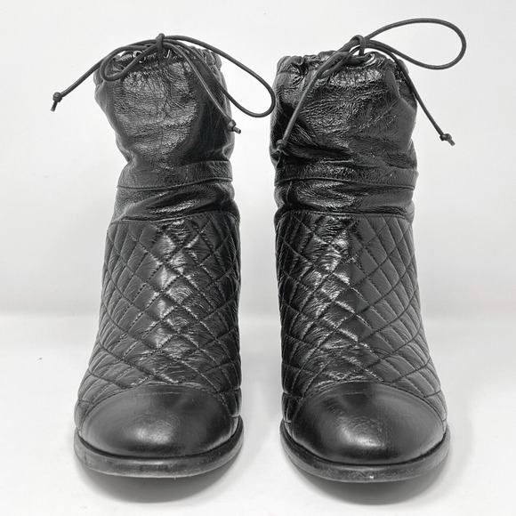 Chanel Black Quilted Patent Leather Drawstring Ankle‎ Boots 40 - Picture 4 of 11